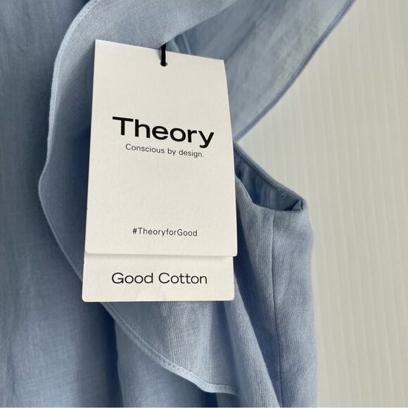 🆕 Theory Organic cotton baby blue midi dress NWT size 2 flowy short sleeves - Picture 4 of 11
